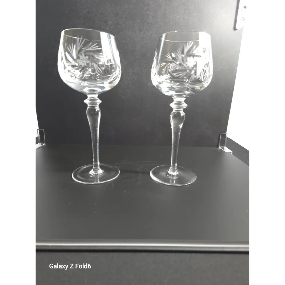 Vintage Cut Crystal Wine Glasses Pinwheel Starburst Pattern Set of 2